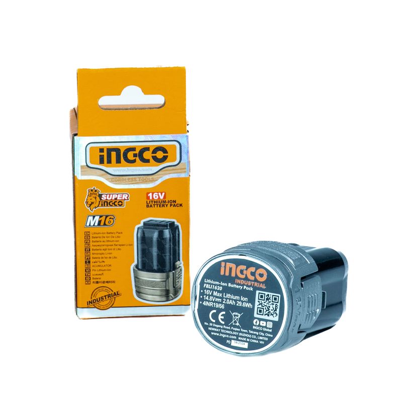 Bateria Íon-Lítio 2.0Ah 16V INGCO Linha M16 com Embalagem Plástica – FBLI1620-1
