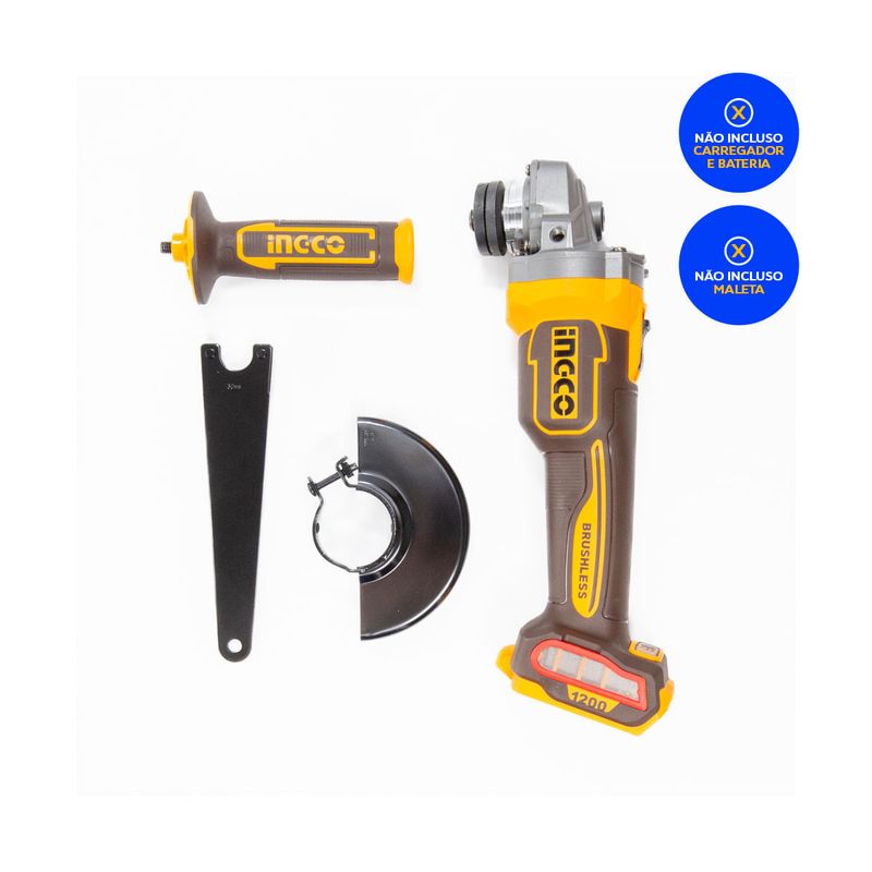 Esmerilhadeira Angular à Bateria 20V P20S INGCO Kit com Acessórios - CAGLI221153-5