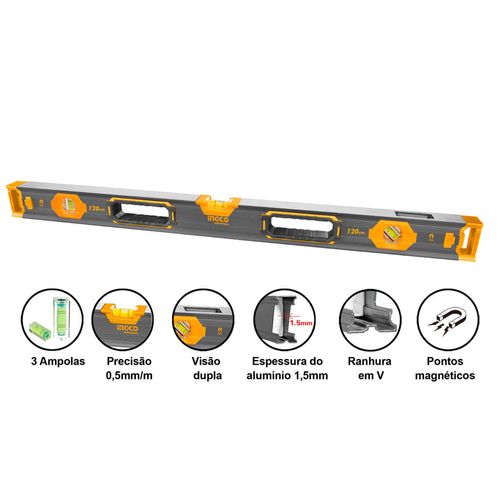 Nível Magnético De Alumínio Industrial 48" (1200mm) INGCO