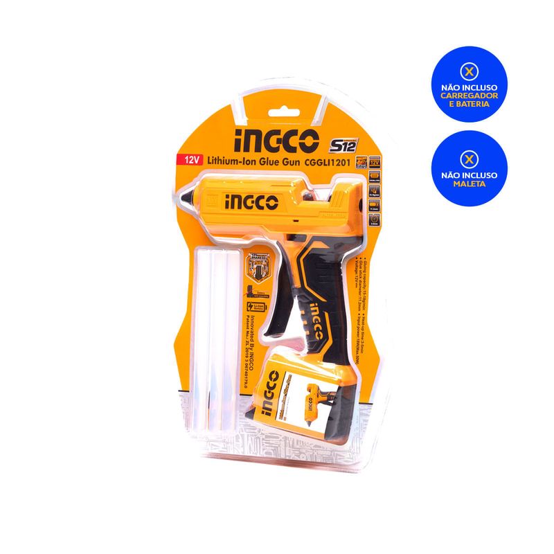Pistola de Cola Quente 12V à Bateria INGCO Linha S12 com Bastões – COGLI1201-5