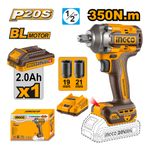Chave de Impacto 350Nm à Bateria 20V P20S INGCO Kit Completo - CIWLI203519-1