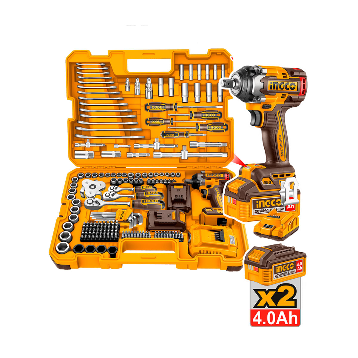 Kit 172 Peças Chave Impacto BL 550Nm 20V P20S INGCO