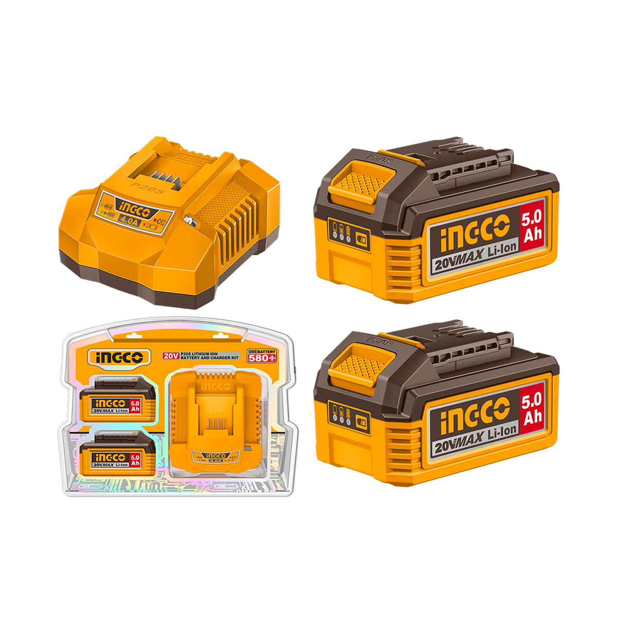 Kit Bateria e Carregador INGCO 5Ah 20V Linha P20S