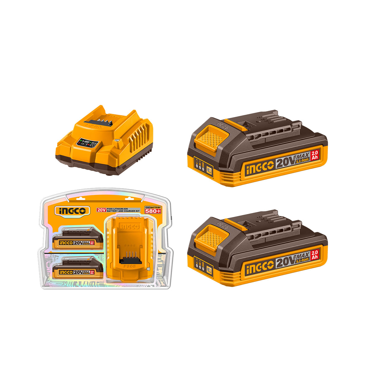 Kit Carregador + 2 Baterias 2Ah 20V Linha P20S INGCO