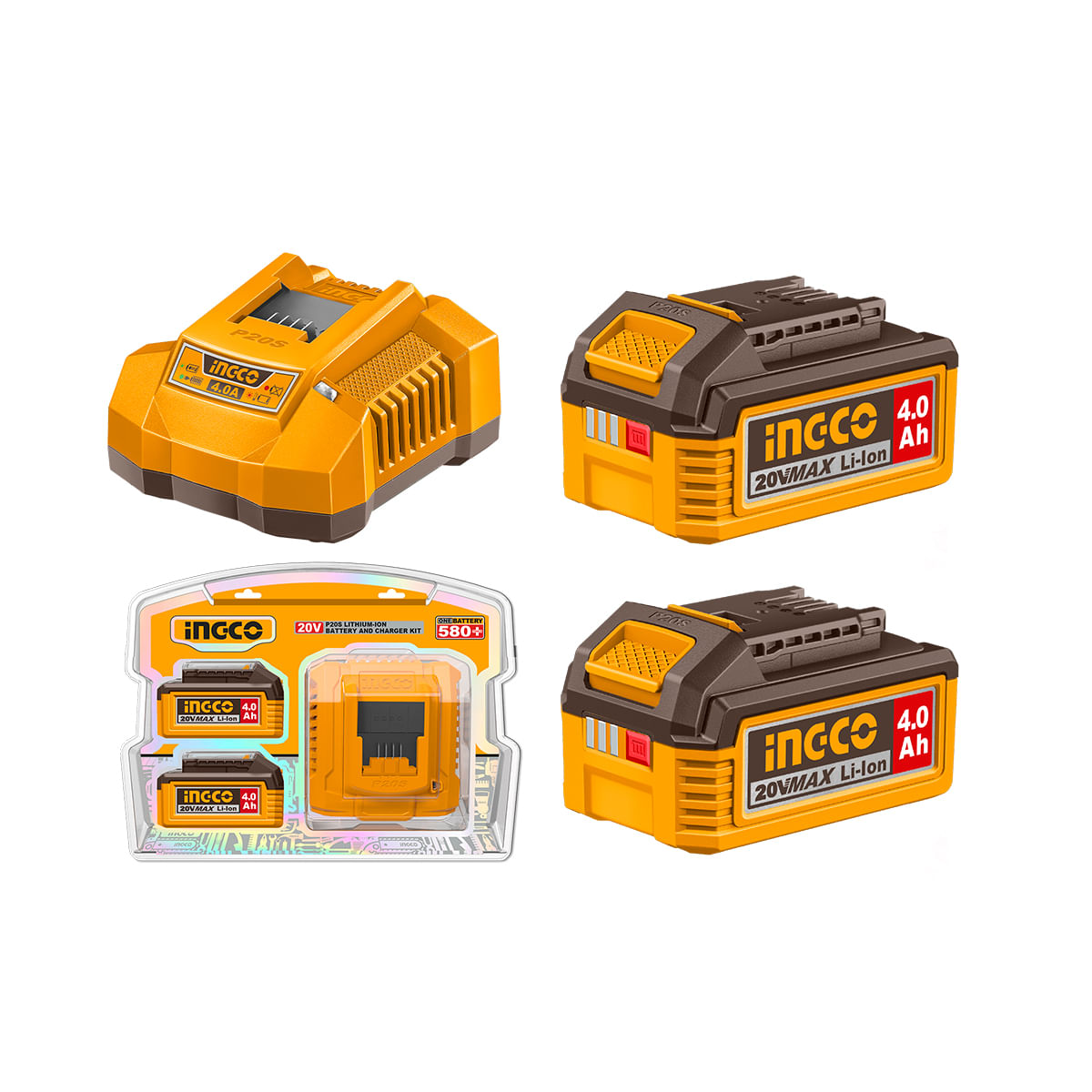 Kit Carregador 4A + 2 Baterias 4Ah 20V P20S INGCO